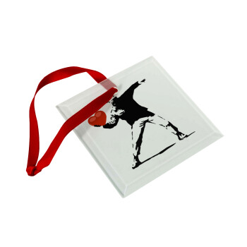 Banksy (The heart thrower), Christmas ornament, glass square ornament 9x9cm