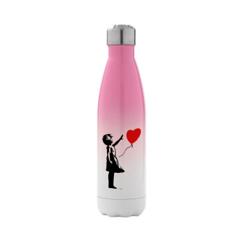 Banksy (Hope), Metal mug thermos Pink/White (Stainless steel), double wall, 500ml