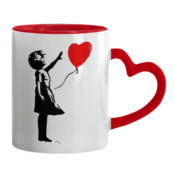 Banksy (Hope), Mug heart red handle, ceramic, 330ml