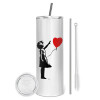 Eco friendly stainless steel tumbler 600ml, with metal straw & cleaning brush