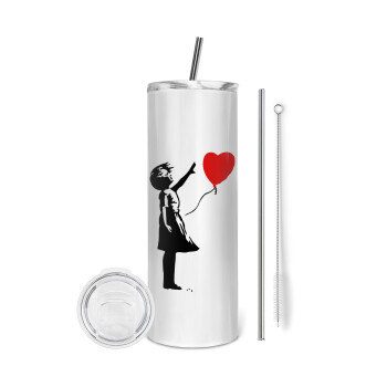 Banksy (Hope), Eco friendly stainless steel tumbler 600ml, with metal straw & cleaning brush