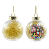 Transparent Christmas tree ball ornament with gold filling 8cm