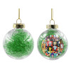 Transparent Christmas tree ball ornament with green filling 8cm