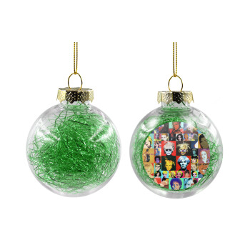 Warhol pop art, Transparent Christmas tree ball ornament with green filling 8cm