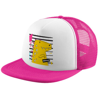 t-rex , Child's Soft Trucker Hat with Pink/White Mesh (POLYESTER, CHILD, ONE SIZE)