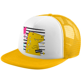 t-rex , Καπέλο Ενηλίκων Soft Trucker με Δίχτυ Κίτρινο/White (POLYESTER, ΕΝΗΛΙΚΩΝ, UNISEX, ONE SIZE)