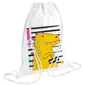 t-rex , Backpack pouch GYMBAG white (28x40cm)