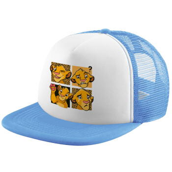 Simba, lion king, Child's Soft Trucker Hat with Blue/White Mesh (POLYESTER, CHILD, ONE SIZE)