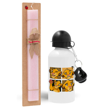 Simba, lion king, Easter Set, metallic aluminum bottle (500ml) & aromatic flat Easter candle (30cm) (PINK)