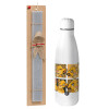 Easter Set, metallic stainless thermos bottle (500ml) & scented flat Easter candle (30cm) (GRAY)