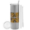 Tumbler stainless steel Silver 600ml, with metal straw & cleaning brush