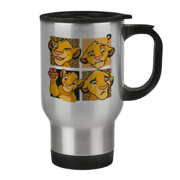 Simba, lion king, Stainless steel travel mug with lid, double wall 450ml