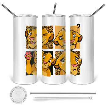 Simba, lion king, 360 Eco friendly ποτήρι θερμό (tumbler) από ανοξείδωτο ατσάλι 600ml, με μεταλλικό καλαμάκι & βούρτσα καθαρισμού