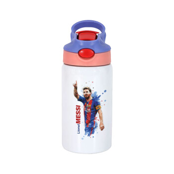 Lionel Messi, Children's hot water bottle, stainless steel, with safety straw, pink/purple (350ml)