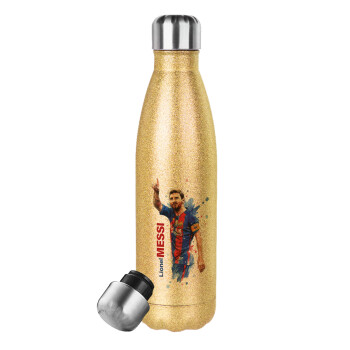 Lionel Messi, Glitter gold stainless steel thermos bottle, double-walled, 500ml