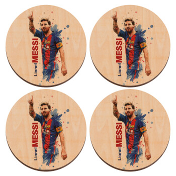 Lionel Messi, ΣΕΤ x4 Σουβέρ ξύλινα στρογγυλά plywood (9cm)