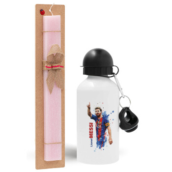 Lionel Messi, Easter Set, metallic aluminum bottle (500ml) & aromatic flat Easter candle (30cm) (PINK)