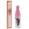 Easter Set, Metallic pink/white (Stainless steel) thermos, double-walled, 500ml & aromatic flat Easter candle (30cm) (PINK)