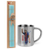 Easter Set, metallic thermal cup (300ml) & aromatic flat Easter candle (30cm) (TURQUOISE)