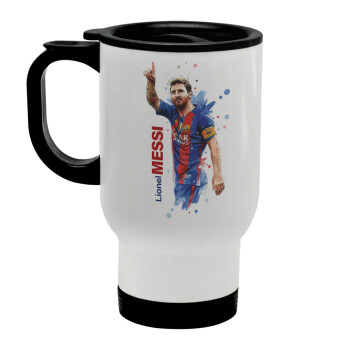 Lionel Messi, Stainless steel travel mug with lid, double wall white 450ml