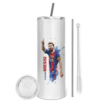 Lionel Messi, Eco friendly stainless steel tumbler 600ml, with metal straw & cleaning brush