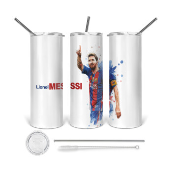 Lionel Messi, Tumbler stainless steel 600ml, with metal straw & cleaning brush