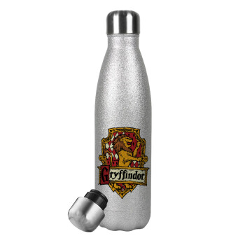 Gryffindor, Harry potter, Metallic Glitter Silver Thermos Flask (Stainless steel), double-walled, 500ml