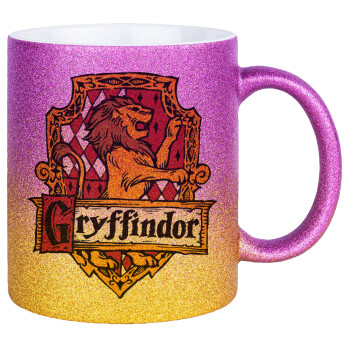 Gryffindor, Harry potter, Κούπα Χρυσή/Ροζ Glitter, κεραμική, 330ml