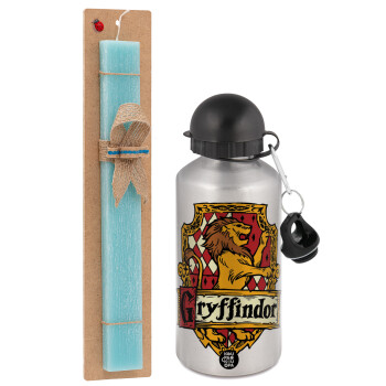 Gryffindor, Harry potter, Easter Set, metallic silver aluminum water bottle (500ml) & scented flat Easter candle (30cm) (TURQUOISE)