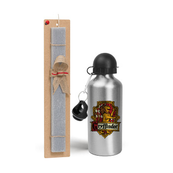 Gryffindor, Harry potter, Easter Set, metallic silver aluminum water bottle (500ml) & aromatic flat Easter candle (30cm) (GRAY)