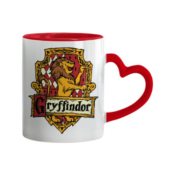 Gryffindor, Harry potter, Mug heart red handle, ceramic, 330ml