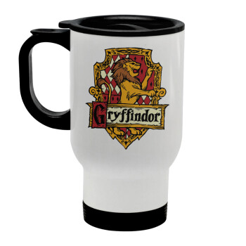 Gryffindor, Harry potter, Stainless steel travel mug with lid, double wall white 450ml
