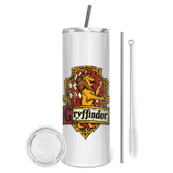 Gryffindor, Harry potter, Eco friendly ποτήρι θερμό (tumbler) από ανοξείδωτο ατσάλι 600ml, με μεταλλικό καλαμάκι & βούρτσα καθαρισμού