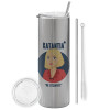 Tumbler stainless steel Silver 600ml, with metal straw & cleaning brush