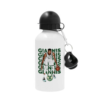 Giannis Antetokounmpo, Metal water bottle, White, aluminum 500ml