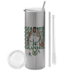 Eco friendly stainless steel Silver tumbler 600ml, with metal straw & cleaning brush