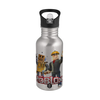 Roblox, Water bottle Silver with straw, stainless steel 500ml