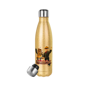 Roblox, Glitter gold stainless steel thermos bottle, double-walled, 500ml