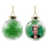 Transparent Christmas tree ball ornament with green filling 8cm