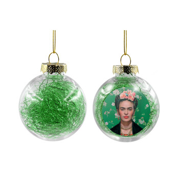 Frida Kahlo, Transparent Christmas tree ball ornament with green filling 8cm