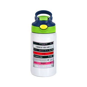 Maneskin Cassette, Children's hot water bottle, stainless steel, with safety straw, green, blue (350ml)