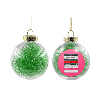 Maneskin Cassette, Transparent Christmas tree ball ornament with green filling 8cm