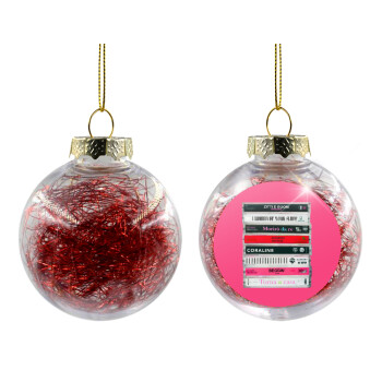 Maneskin Cassette, Χριστουγεννιάτικη μπάλα δένδρου διάφανη με κόκκινο γέμισμα 8cm
