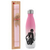 Easter Set, Metallic pink/white (Stainless steel) thermos, double-walled, 500ml & aromatic flat Easter candle (30cm) (PINK)