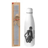 Easter Set, metallic stainless thermos bottle (500ml) & scented flat Easter candle (30cm) (GRAY)