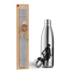 Easter Set, metallic stainless thermos flask (500ml) & scented flat Easter candle (30cm) (GRAY)