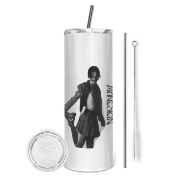 Maneskin Damiano David, Eco friendly stainless steel tumbler 600ml, with metal straw & cleaning brush
