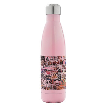 Maneskin stickers, Metal mug thermos Pink Iridiscent (Stainless steel), double wall, 500ml