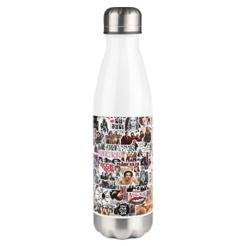 Maneskin stickers, Metal mug thermos White (Stainless steel), double wall, 500ml