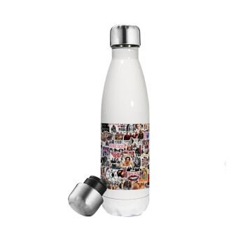 Maneskin stickers, Metal mug thermos White (Stainless steel), double wall, 500ml